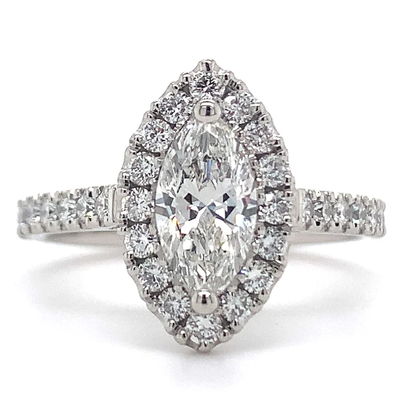 Lia - Platinum 1.32ct Laboratory Grown Marquise Halo Diamond Engagement Ring