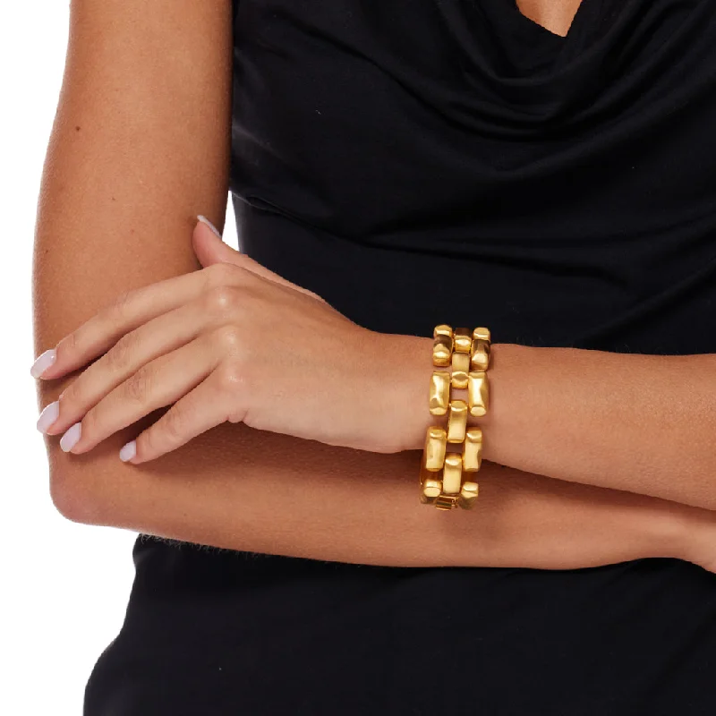 Gold 3 Row Hammered Bars Bracelet