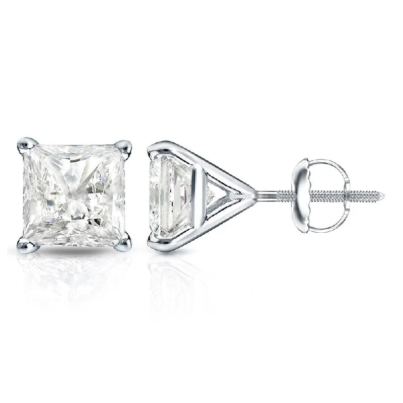 Auriya 14k Gold 1.50ctw Princess-cut Diamond Stud Earrings Martini-set (I-J, I1-I2)