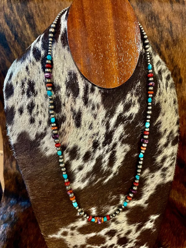 Navajo Pearl Necklace with Multi Colored Stones