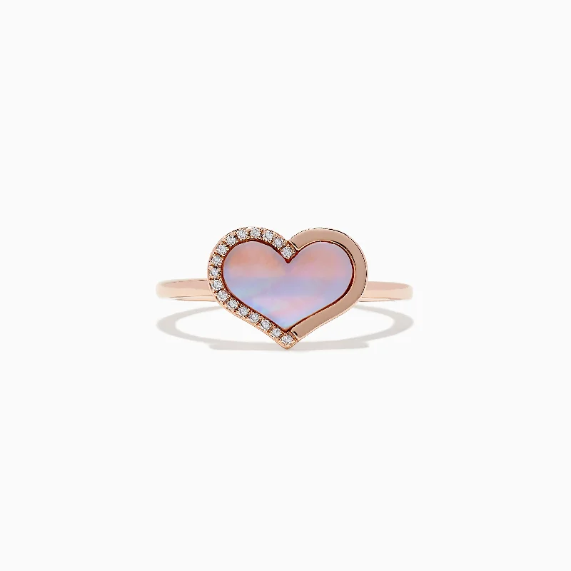 14K Rose Gold Mother of Pearl and Diamond Heart Ring, 0.04 TCW