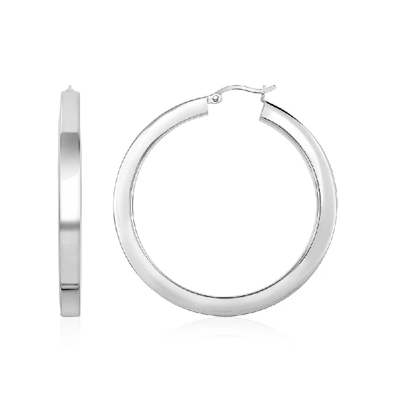 High Polish Tube Hoop Earrings in Sterling Silver