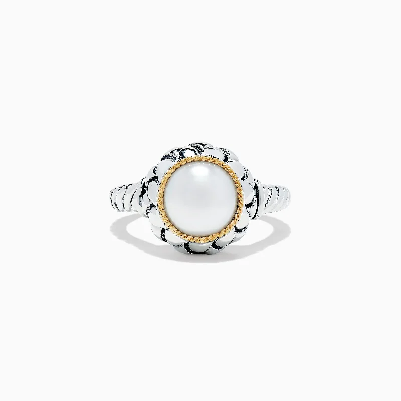 925 Sterling Silver & 18K Yellow Gold Cultured Fresh Water Pearl Ring