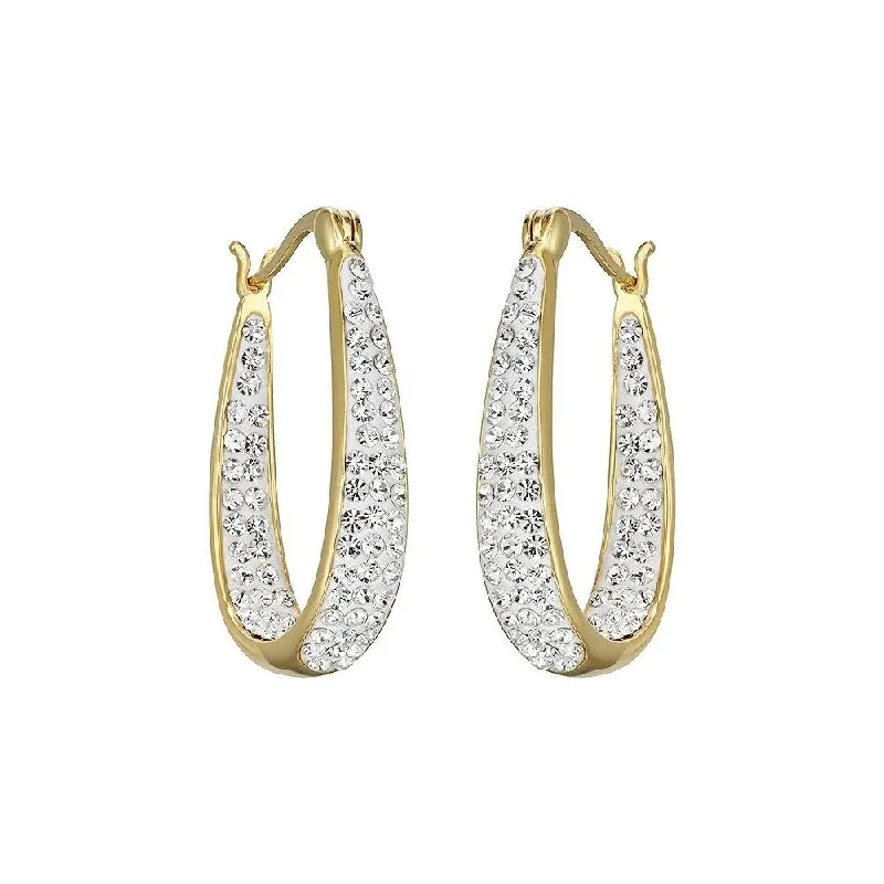 Gold and White Inside Out Crystal Hoop Earrings For Women - Gold and White