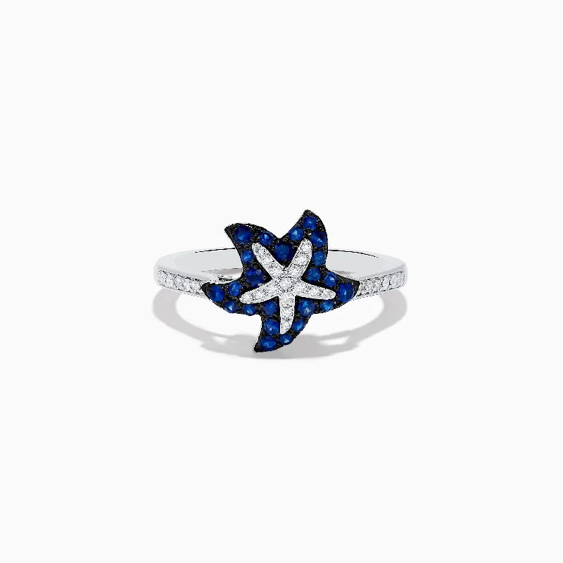 Seaside 14K White Gold Sapphire & Diamond Starfish Ring, 0.46 TCW