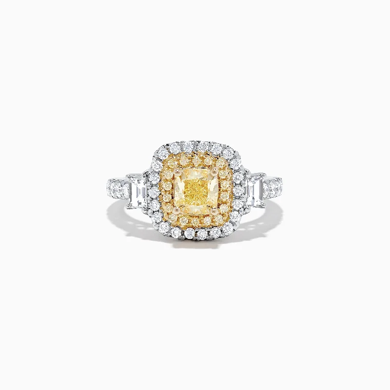 Canare 18K Two-Tone Gold Cushion Cut Yellow Diamond Ring, 1.98 TCW