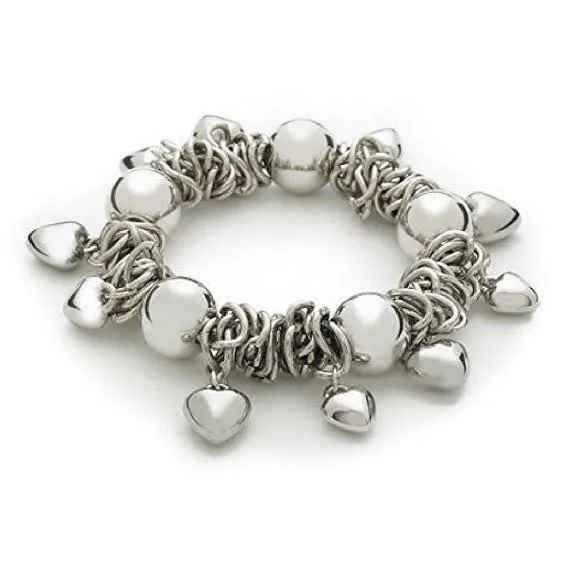 Silver Tone 'Oh So Charming' Heart Charm and Bead Stretch Bracelet