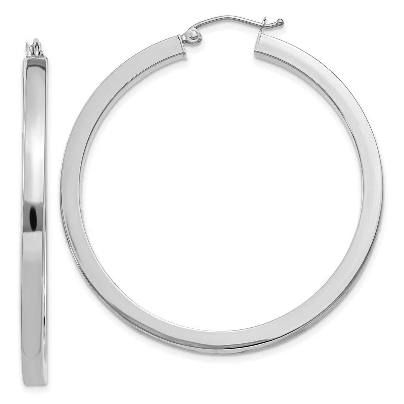 Curata 10k White Gold Polished Square Tube Hoop Earrings - 45mm