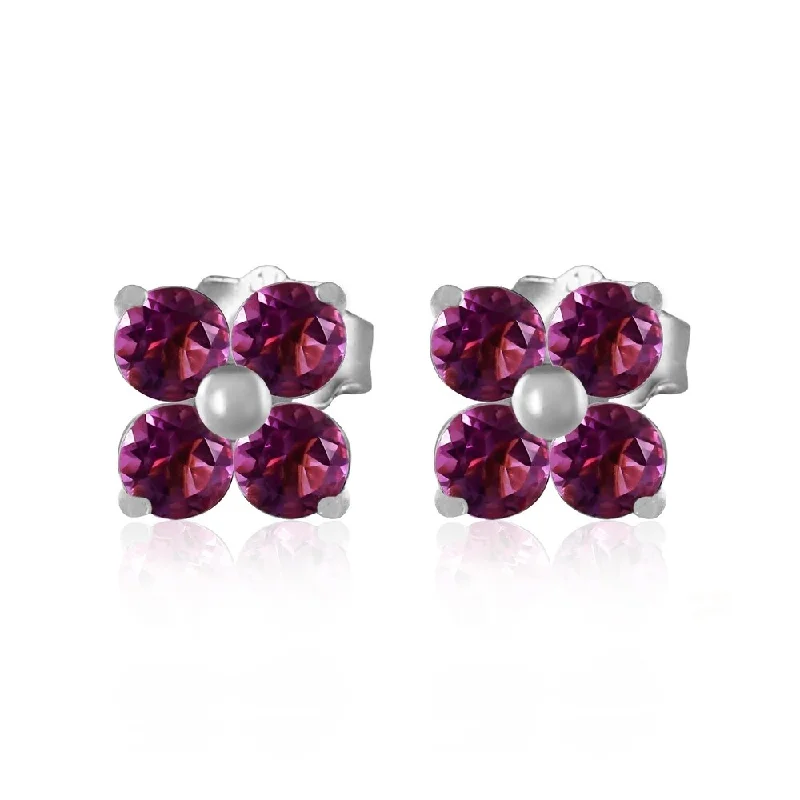 1.15 Carat 14K Solid White Gold Purple Splash Amethyst Earrings