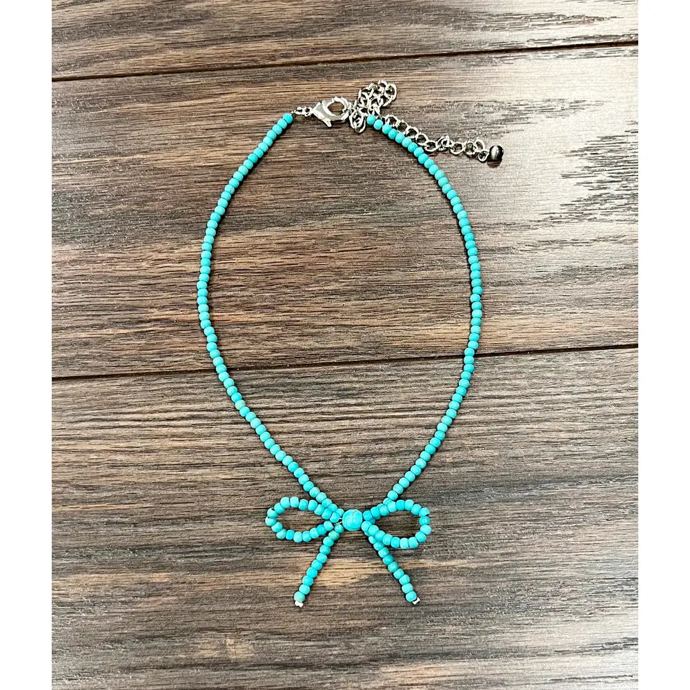 Handmade Faux Turquoise Bow Necklace