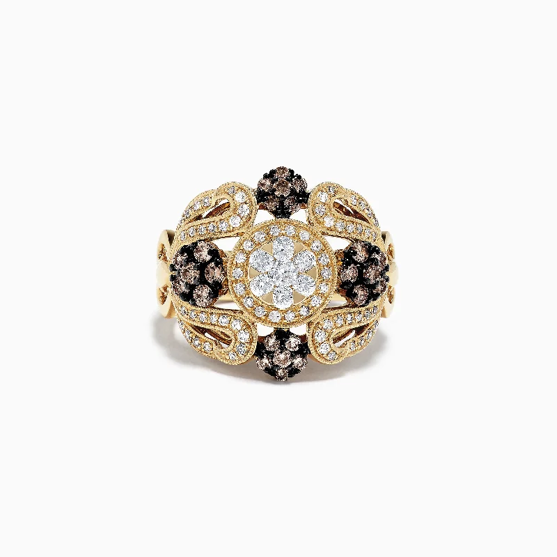 14K Yellow Gold Espresso and White Diamond Ring, 1.09 TCW