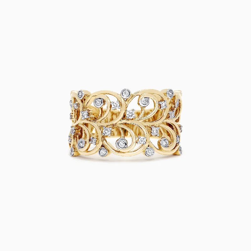 D'Oro 14K Yellow Gold Diamond Vine Ring, 0.26 TCW