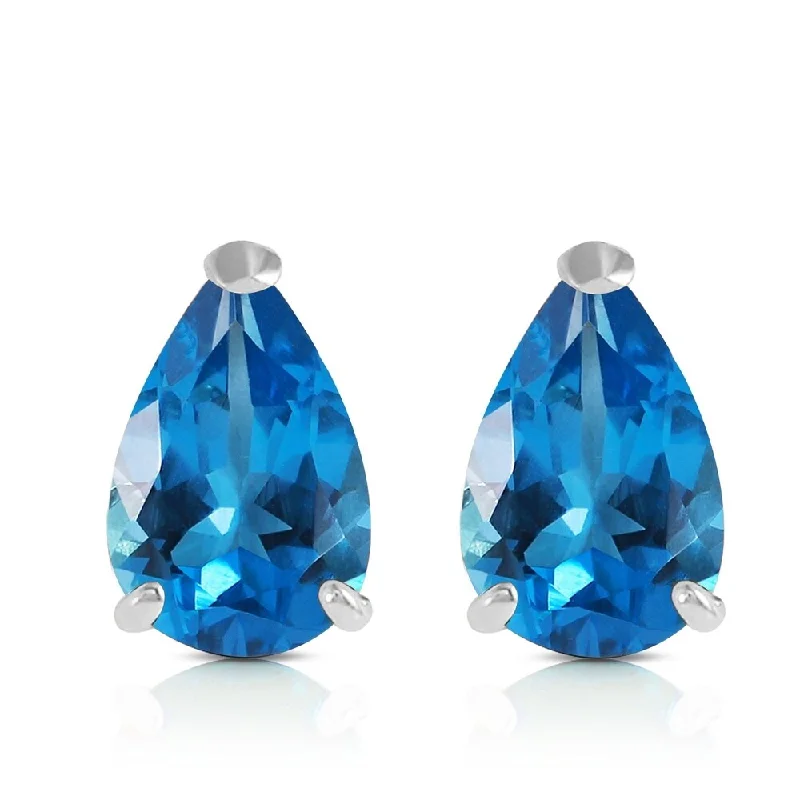 3.15 Carat 14K Solid White Gold Stud Earrings Natural Blue Topaz