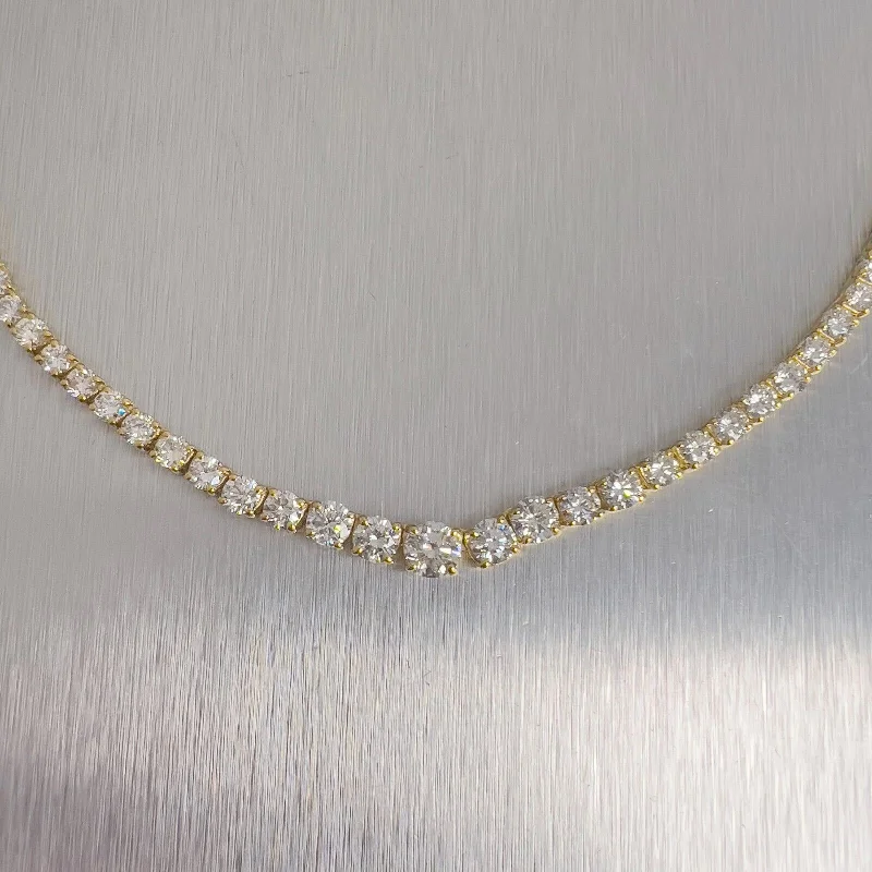 18k Yellow Gold Diamond Graduated Tennis Necklace 11.65ctw G VS2-SI1 16.75"