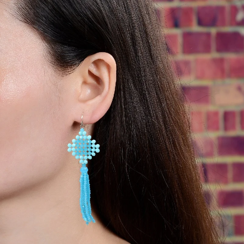 Beaded Crystal Tassel Earrings.