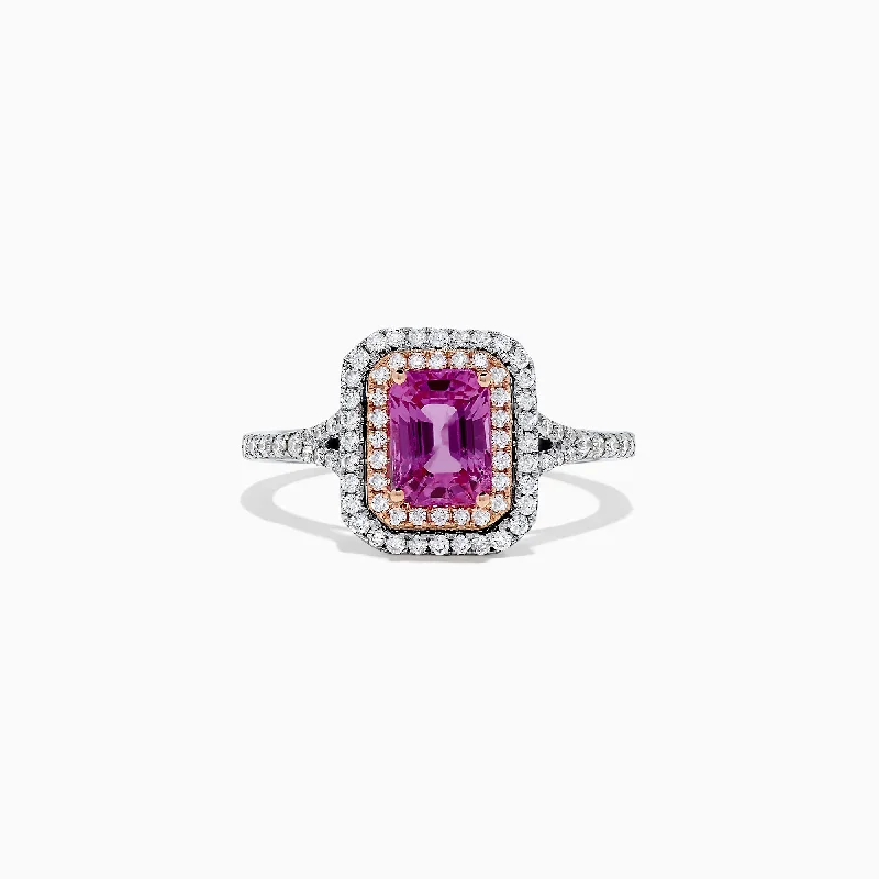 14K Two Tone Gold Pink Sapphire and Diamond Ring, 1.43 TCW