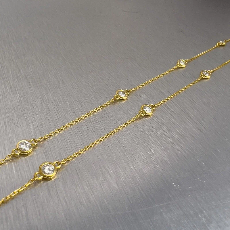 14k Yellow Gold 10 Station Diamonds by the Yard Necklace 0.45ctw 16" 2.2g