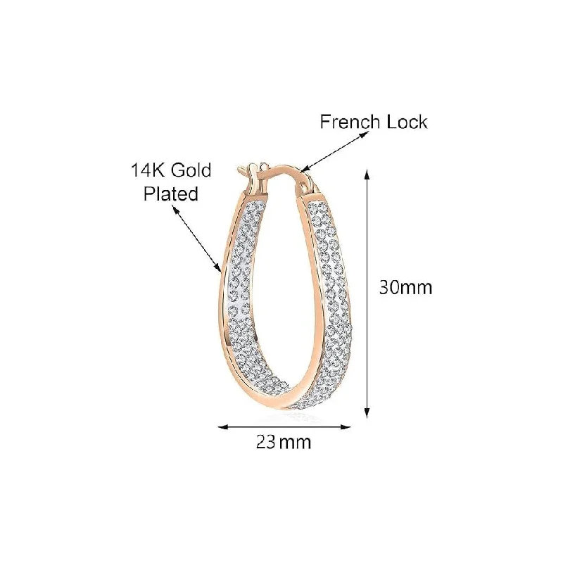 Rose Gold White Inside Out Crystal Hoop Earrings For Women - Rose Gold and White