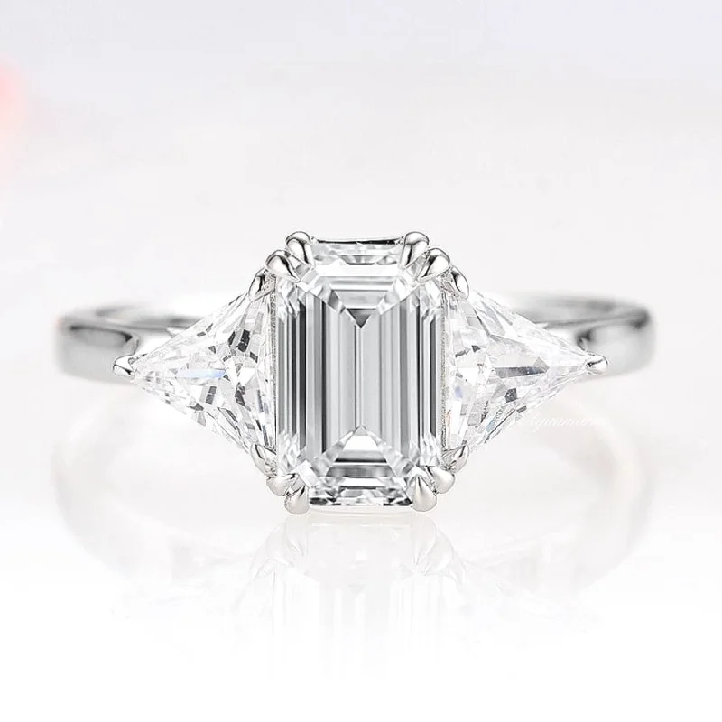 Emerald Cut Engagement Ring- 14K White Gold