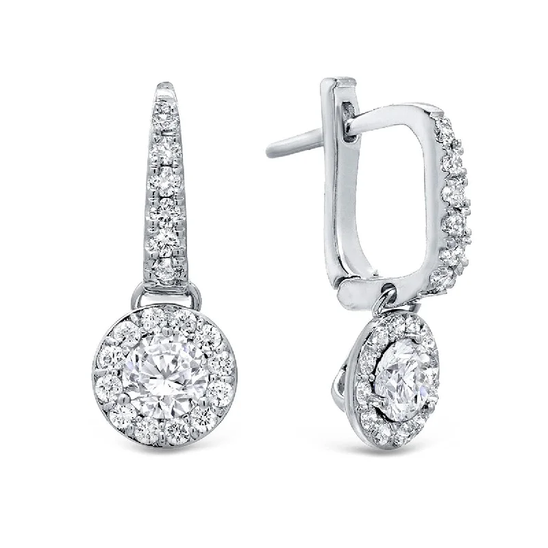 Auriya 1ctw Round Diamond Halo Dangle Earrings 14k Gold (H-I, SI1-SI2)