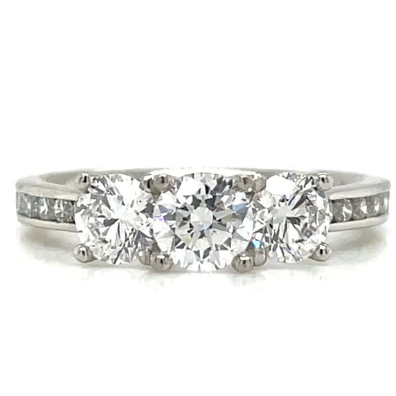 Lori - Platinum 1.21ct Three Stone Laboratory Grown Diamond Engagement Ring with Channel Set Shoulders