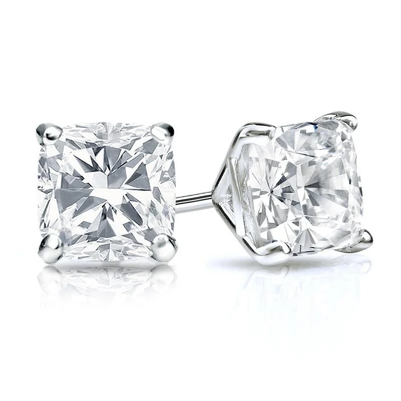 Auriya 14k Gold 1 1/2ctw Cushion Cut Diamond Stud Earrings Martini-set (H-I, SI1-SI2)