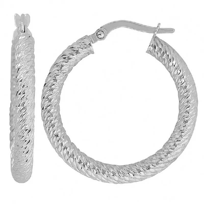 Fremada 10k White Gold 20mm Diamond-cut Round Hoop Earrings