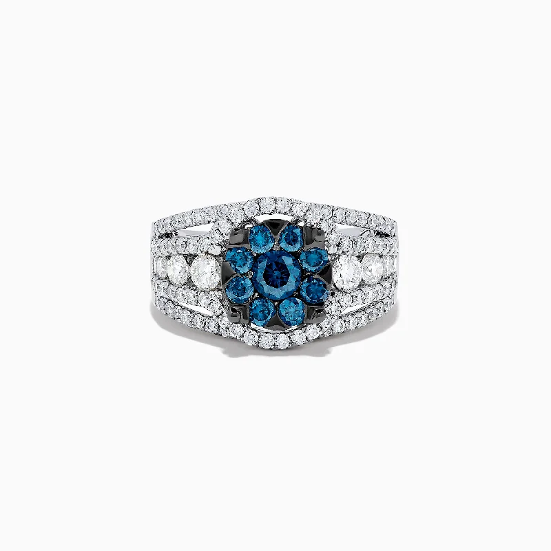 Bella Bleu 14K White Gold Blue and White Diamond Ring, 2.16 TCW