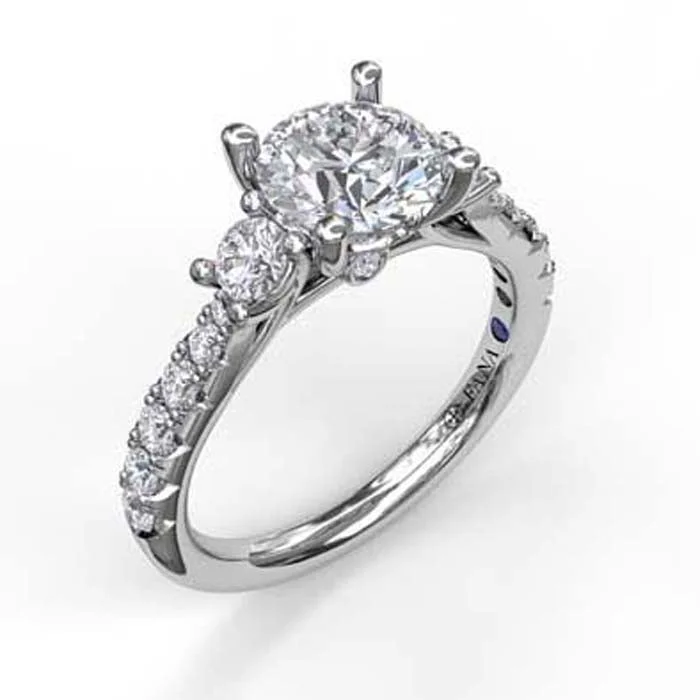 Fana Three Stone Diamond Engagement Ring Semi-Mounting in 14K White Gold