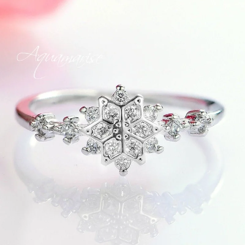 Snowflake Moissanite or Natural Diamond Engagement Ring- 14K White Gold