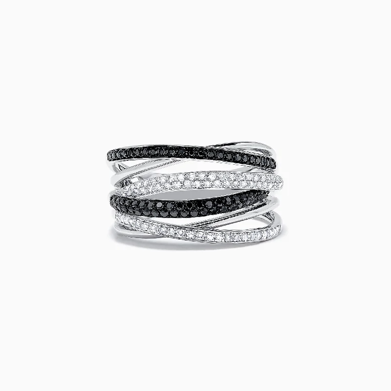 14K White Gold Black and White Diamond Ring, 0.56 TCW