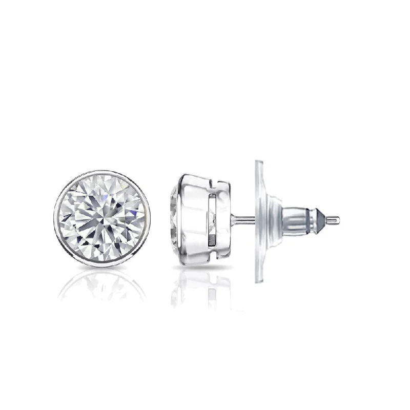 Auriya 14k Gold GIA Certified 4.20 ct. TDW Secure-Lock Bezel Set Round Diamond Stud Earrings