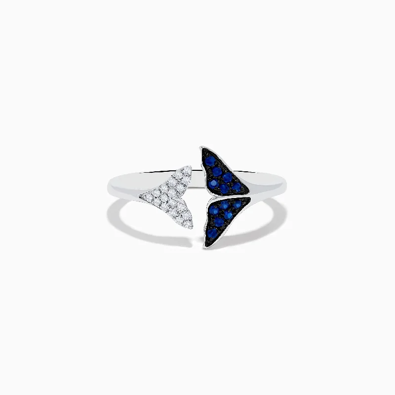 Seaside 14K White Gold Sapphire and Diamond Whale Tails Ring, 0.18 TCW