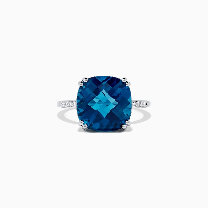 Ocean Bleu 14K White Gold London Blue Topaz and Diamond Ring, 8.40 TCW