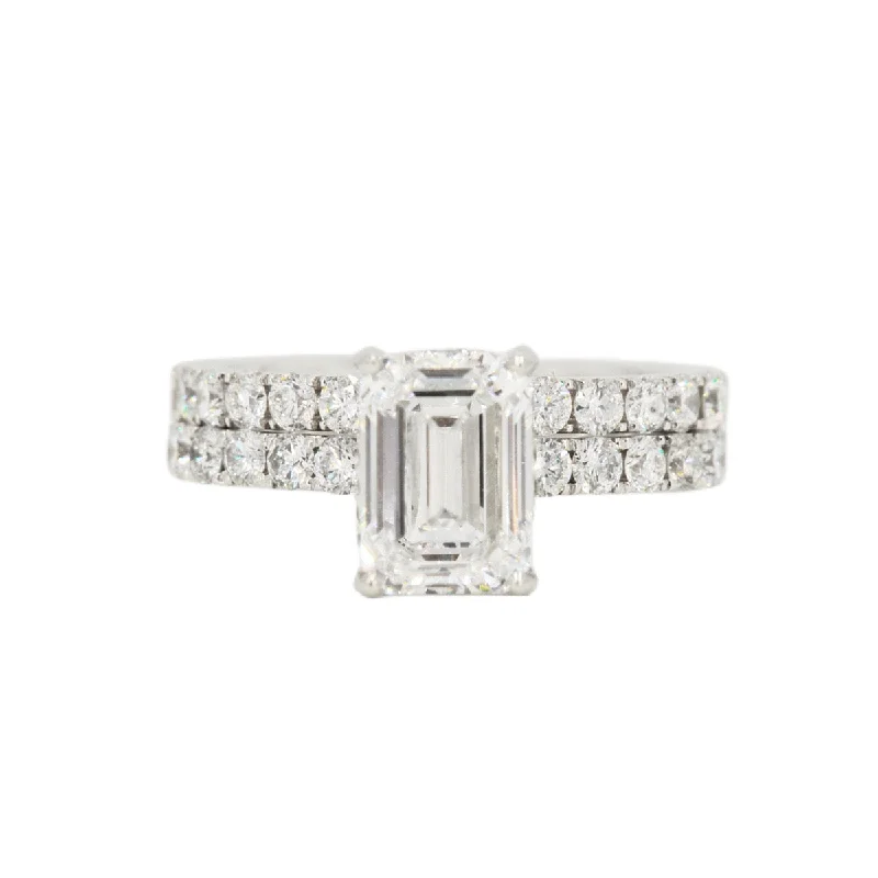 Custom 2 Carat VVS Emerald Cut Engagement Ring and Wedding Band 18k Gold Set