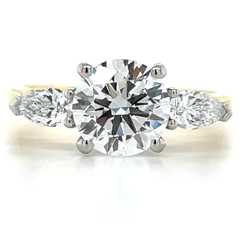 Bonnie - 18ct Yellow Gold 1.98ct Laboratory Grown Round and Pear Three Stone Diamond Engagement Ring