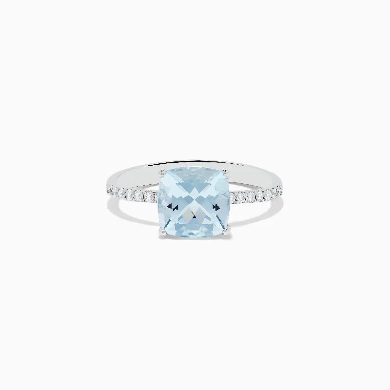 Aquarius 14K White Gold Aquamarine and Diamond Ring