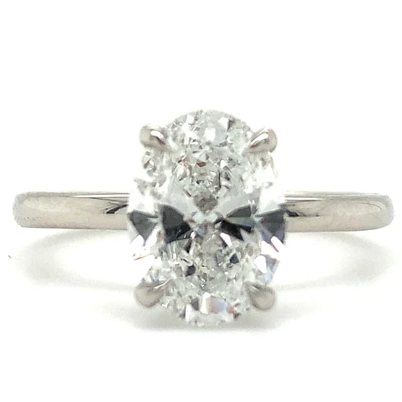 Valeria - Platinum 1.92ct Laboratory Grown Oval Solitaire Engagement Ring with Hidden Halo