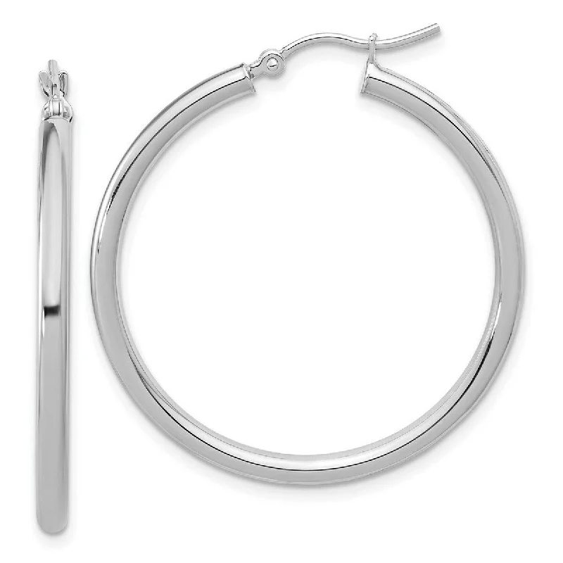 Curata 14k White Gold Polished Lightweight Tube Hoop Earrings - 36x37mm