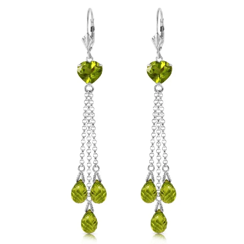 9.5 Carat 14K Solid White Gold Chandelier Earrings Briolette Peridot