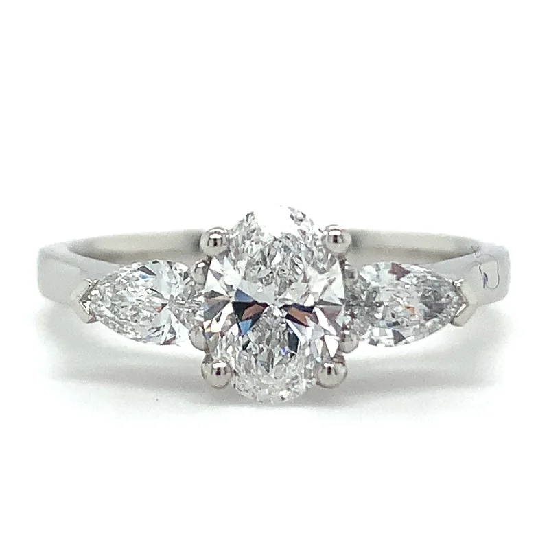 Cynthia - Platinum 1.01ct Laboratory Grown Oval and Side Pear Diamond Engagement Ring