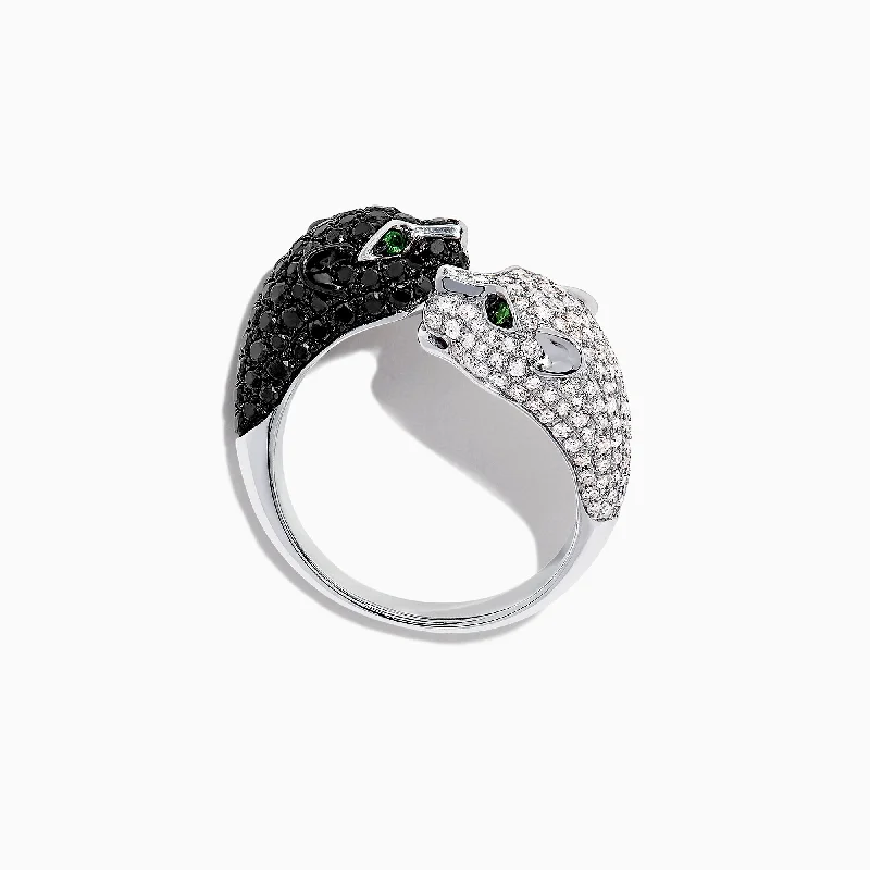 Signature 14K Gold Black & White Diamond Double Panther Ring, 1.49 TCW