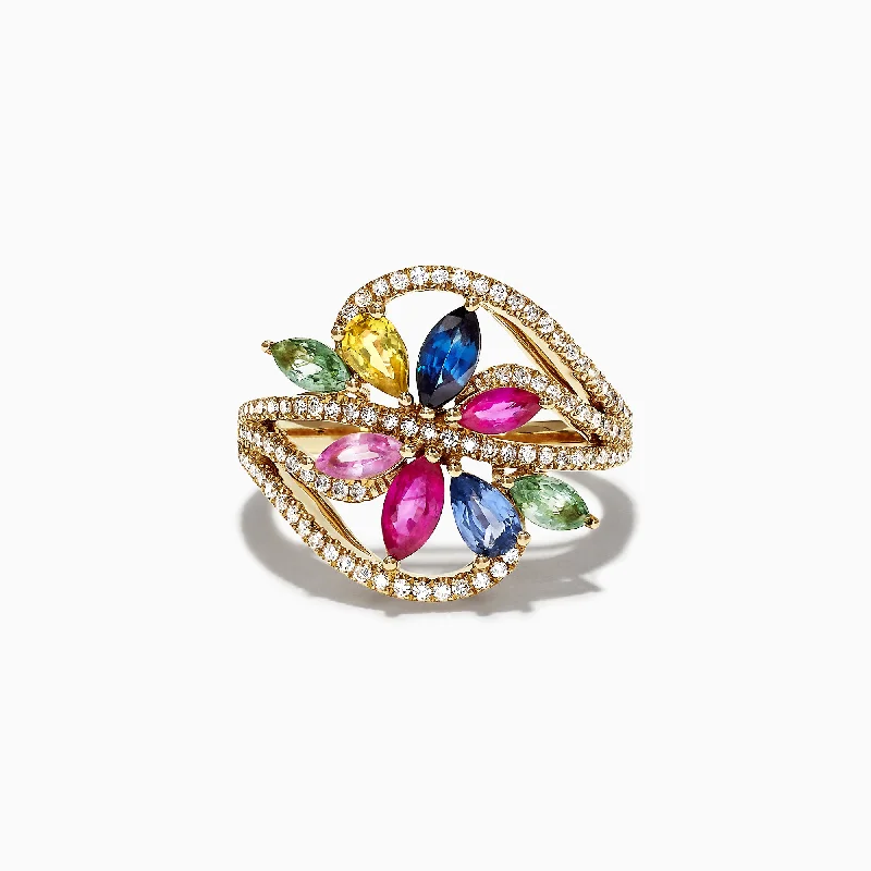 Watercolors 14K Yellow Gold Multi Sapphire & Diamond Ring, 2.15 TCW