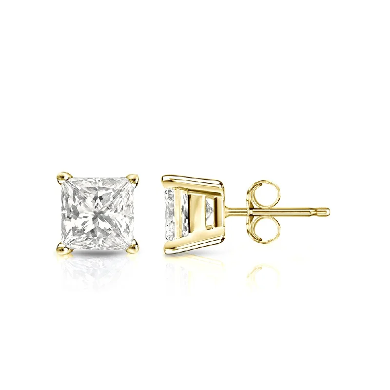 Auriya 14k Gold 1ctw Princess-cut Diamond Stud Earrings (I-J, I1-I2)