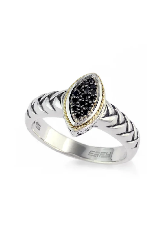 925 Sterling Silver & 18K Gold Black Diamond Ring