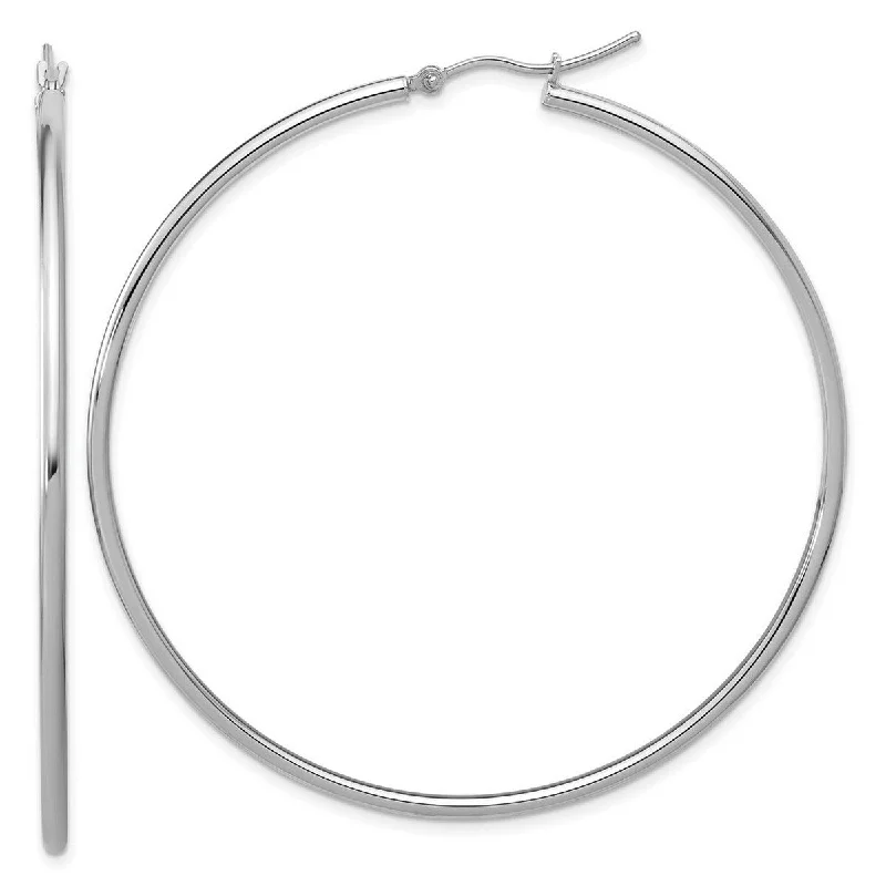 Curata 14k White Gold Polished Hoop Earrings - 60x60mm