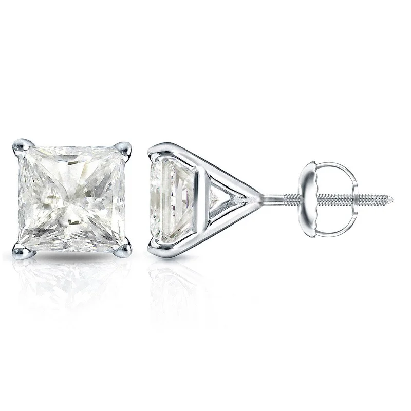 Auriya 14k Gold 1ctw Princess-cut Diamond Stud Earrings Martini-set (J-K, I2-I3)