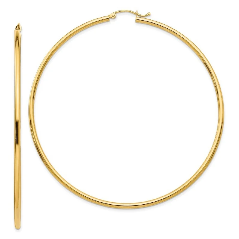 Curata 10k Yellow Gold Polished Lightweight Tube Hoop Earrings - 70mm