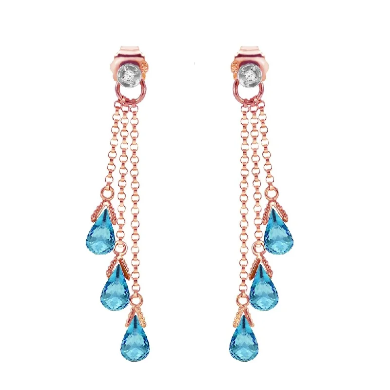 14K Solid Rose Gold Chandelier Earrings with Diamonds & Blue Topaz