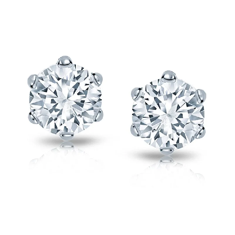 Auriya 2 carat TW Round Diamond Stud Earrings 14k Gold 6-Prong Basket - H-I, SI1-SI2